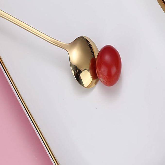 Stainless Steel Serving Spoons (5 PCS, Mirror Finish, Bright Color) - Soup, Rice, Tea, Milk, Coffee, Dessert & Ice Cream Spoons