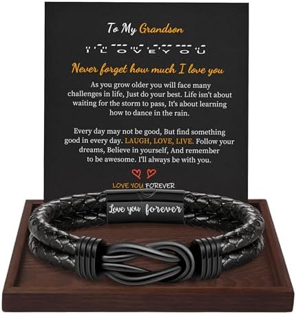 Btysun Gifts for Men, Gifts for Boyfriend Leather Bracelets for Men Stocking Stuffers for Him 2026 I Love You Gift Infinity Cuff Bracelets Birthday Christmas Jewelry for Son Grandson Dad Husband by BTYSUN
