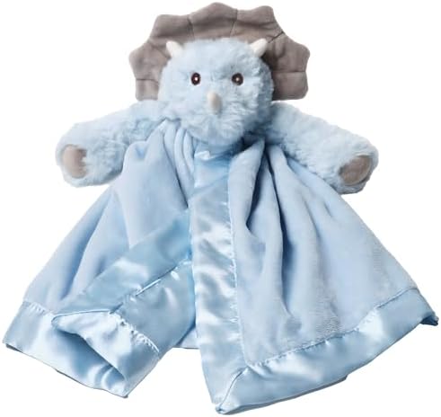 Bearington Lil’ Tracer Dinosaur Loveys - 15" Soft and Cuddly Security Blanket with Satin Trim - Light Blue Lovies for Girls and Boys - Comfort Toy and Snuggle Buddy by BearingtonCollection