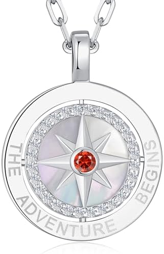 Compass Birthstone Pendant Necklace for Women, S925 Sterling Silver Jewelry by LOUISASECRET