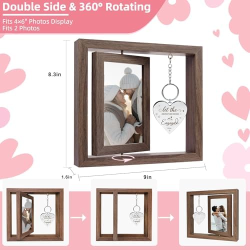 Engagement Gifts for Couples - Let The Adventure Begin Engagement Picture Frame, Cool Wedding Engagement Gift for Newly Engaged Couples Women 2026, 4x6 Rotating Floating Engaged Frame - Image 2