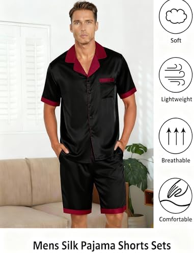 Ekouaer Men Silk Pajamas Set 2 Pieces Satin Pj Button Down Loungewear Sets - Image 4