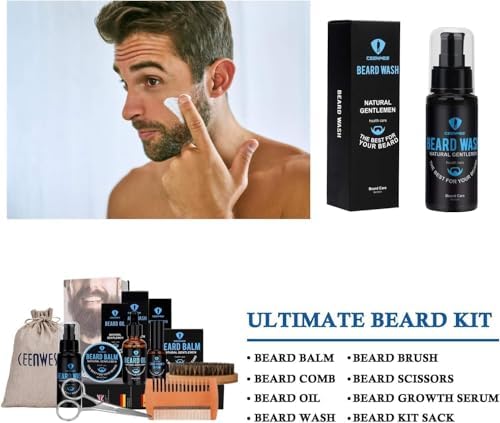 Beard Grooming Kit,Beard Kit with Beard Oil,Beard Growth Serum,Beard Wash, Beard Balm,Beard Brush, Beard Comb, Beard & Mustache Scissors Beard Growth Kit Unique Gifts for Men - Image 3