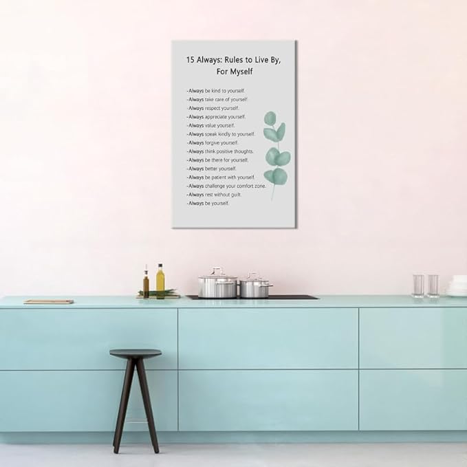 15 Always : Rules to Live By, For Myself Quotes Motivational Canvas Wall Art Inspirational Poster picture Prints Artwork for Office Classroom Living Room Modern Home Wall Decor Framed [24''W X 36''H]