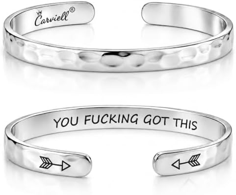 Carviell Bracelets for Women – 100+ Meaningful Engraved Messages – Solid 316L Surgical Stainless Steel Cuff Bracelet – Gift Ready by Carviell