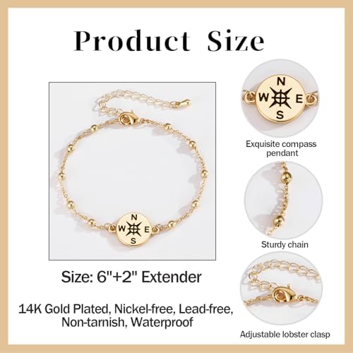 2026 Graduation Bracelet for Her-14K Gold/Silver Plated Compass Bracelet with Grad Cap Gift Box Graduation Gift for Middle High School College Graduates - Image 5