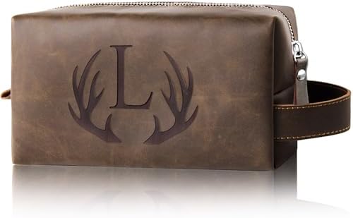 Personalized PU Leather Travel Toiletry Bag for Men Engraved Initial by Aganmi