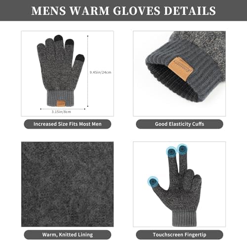 Winter Beanie Hats Long Neck Scarf for Men and Touchscreen Gloves 3PCS Set - Image 3