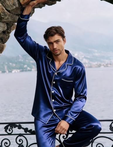 SWOMOG Mens Silk Satin Pajamas Set Long Sleeve Sleepwear Button-Down Pj Two-piece Loungewear with Long Pants S-XXL - Image 5