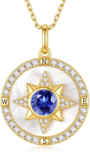 Iefil Compass Necklace for Women, Birthstone Necklace, 925 Sterling Silver by IEFIL