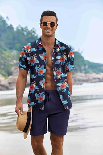 COOFANDY Men's Summer Beach Outfits 2 Piece Short Sleeve Shirts and Shorts Vacation Texture Linen Sets for Men - Image 2