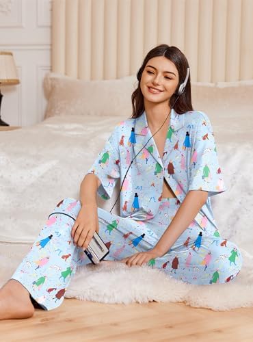 Ekouaer Women Pajamas Set Button Down Sleepwear Short Sleeve Pjs Long Pants - Image 4