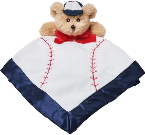 Bearington Lil’ Slugger Snuggler Plush Baseball Lovey - 15" Soft Velour and Satin Baby Security Blanket for Boys - Cute Baseball-Themed Stuffed Animal Lovey, Infant Snuggle Toy by BearingtonCollection