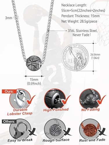 FaithHeart Sports Necklace for Men Women, Stainless Steel Gold Plated 3D Football/Soccer/Basketball/Volleyball Pendant Jewelry with Delicate Gift Packaging - Image 6