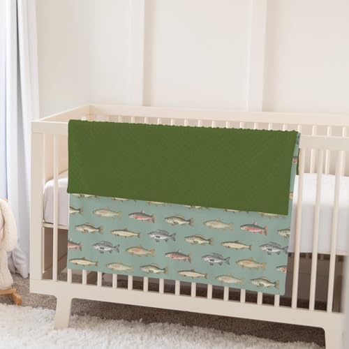 Lake Fishing Baby Blankets for Girl Boy Vintage Freshwater Fishes Soft Mink with Dotted Backing Double Layer Swaddle Blanket Lake Fishing Lover Gift Nursery Bed Blanket Infant Toddler Crib 30x40 - Image 5