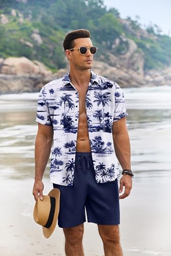 COOFANDY Men's Summer Beach Outfits 2 Piece Short Sleeve Shirts and Shorts Vacation Texture Linen Sets for Men - Image 2