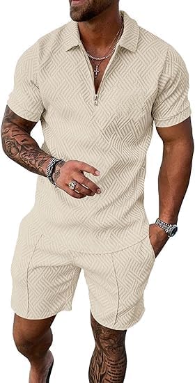 BIRW Men‘s Track Suits 2 Piece Summer Short Sets Outfits Fashion Polo Shirt Casual Short Sleeve and Shorts set by BIRW