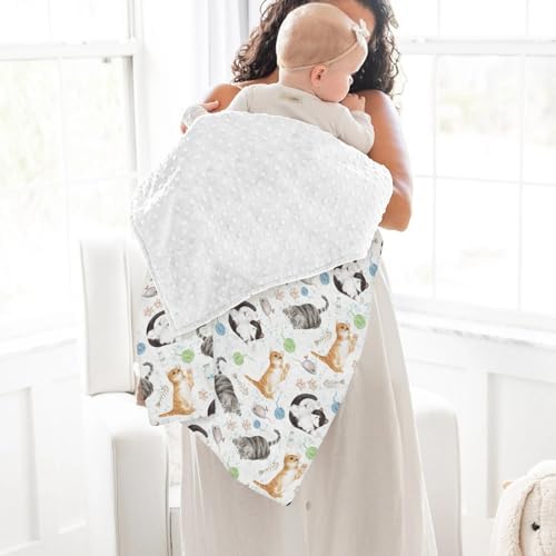Cute Cat Baby Blankets for Girl Boy Watercolor Cat Mouse Toy Balls Neutral Soft Mink Dotted Backing Double Layer Swaddle Blanket Cats Lovers Gift Bed Throws for Newborn Toddler Crib Stroller 30x40 - Image 4