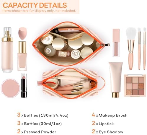 2 PCS Initial Makeup Bags for Women: Cosmetic Bag for Travel Toiletry - Birthday Gifts for 11 12 13 14 15 16 17 18 Years Old Girl Graduation Teacher Gift- Teen Girl Gifts Trendy Stuff - Orange A - Image 4