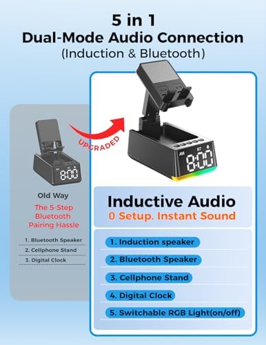 Bluetooth Speaker Birthday Gift for Men:Induction Cell Phone Stand Black - Image 6