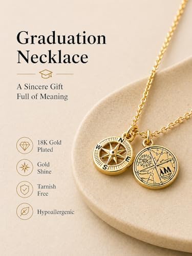 Zealmer Dainty 18K Gold Plated Compass World Map Pendant Necklace Graduation Gift for Friends - Image 4