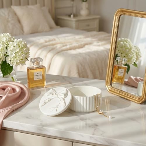 COLLECTIVE HOME Ceramic Jewelry Box with Bow, Nightstand Vanity Decor(A) - Image 2