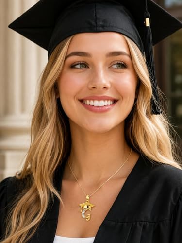 Graduation Gifts for Women, 18K Gold Graduation Initial Necklace A-Z, Inspiring Grad Pendant Necklace Present, College Seniors High School Graduations Jewelry Gifts - Image 5
