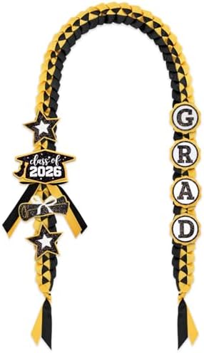 CiyvoLyeen Class of 2026 Graduation Leis with Glitter Pins, Black & Gold by CiyvoLyeen