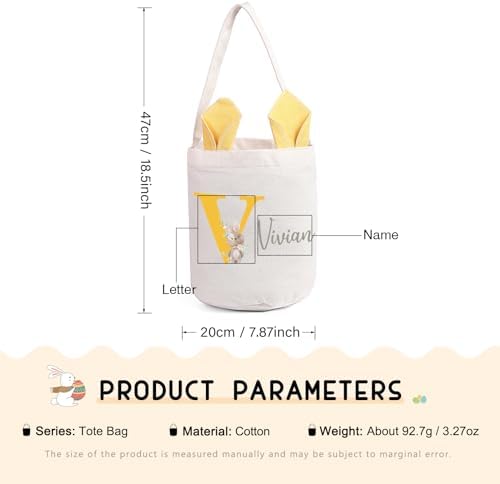 Personalized Bunny Ears Bucket Bag with Custom Name Photo-Easter Bag with Handle-Soft Egg Basket for Kids -Customized Easter Basket-Great for Carrying Gift Easter Eggs (Yellow) - Image 2