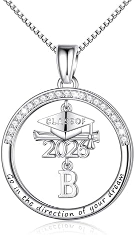 Ritach Graduation Gift for Her - Class of 2026 Graduation Cap Initial Necklace Silver Cubic Zirconia Graduation Necklace Masters Degree High School College Graduation Gift for Her by RitachJewelry