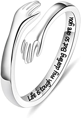 Yesteel S925 Sterling Silver Hug Ring for Women Teen Girls, Adjustable Ring Jewelry Mothers Day Birthday Gifts for Daughters Mom Sister Wife Friends Grandma by YESTEELJEWELRY