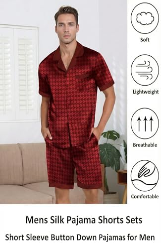 Ekouaer Men Silk Pajamas Set 2 Pieces Satin Pj Button Down Loungewear Sets - Image 4