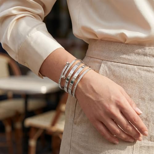 Camhanno Gold Bangle Bracelets for Women, 18K Gold Plated Stainless Steel Stackable Bangles, Non-Tarnish Trendy Jewelry, Ideal Gift for Birthday Anniversary - Image 4
