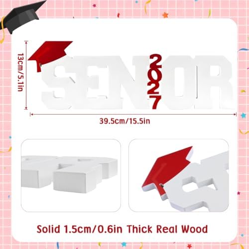 Senior 2027 Table Centerpiece Sign - Class of 2027 Graduation Table Decor - 15" Large Wooden Letter Sign for Party Decor, Photoshoot Props, High School & College Graduation Supplies (Red) - Image 2