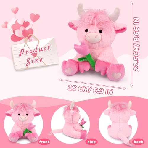 Highland Cow Stuffed Animal,8inch Pink Highland Cow Plush Sit Toy - Image 3