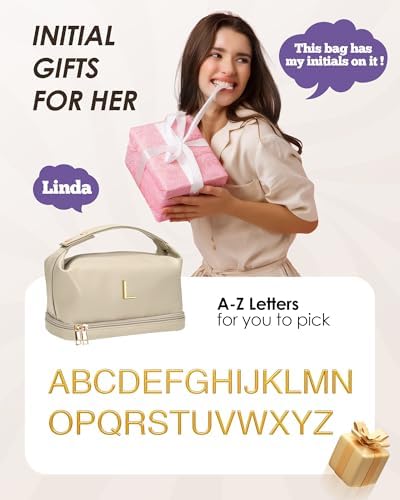 Women Gifts Initial Makeup Bag with Handle,Initial Double Layer - Image 2