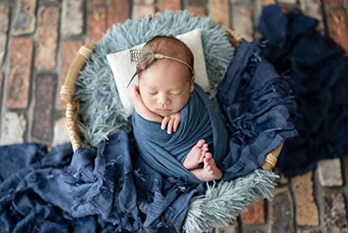 Honra Orraphtstu Newborn Photography Props Baby Photo Posing Wraps Girls Boys Photoshoots Blanket Vintage Fringed Texture Layers (Blue) - Image 2