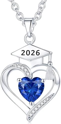 AIGOUWU 2026 Graduation Gifts - 925 Sterling Silver Heart Birthstone Necklace High School College Graduation Jewelry for Her 2026 by AiygouwuDogToys