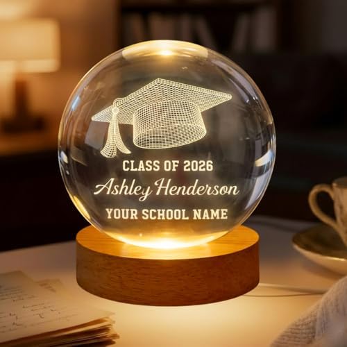 Daty Personalized 3D Graduation Crystal Ball LED Night Light Class of 2026, Laser Engraved Crystal Sphere Keepsake Gift for High School Graduate4 - Image 4