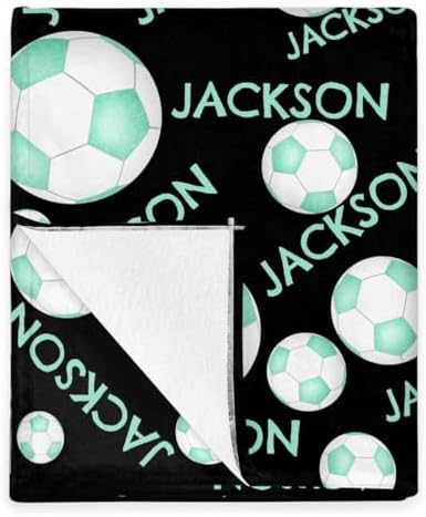 Personalized Baby Blankets for Girls Boys, Custom Baby Blanket with Name Swaddle Toddler Fleece Blanket Personalized Gift Green Black Soccer Text - Image 5