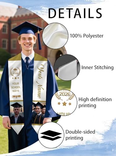 Dicodes Custom Graduation Stole Class of 2026 Personalized Graduation Sash Graduation Gift and Keepsake with Photo Text - Image 4