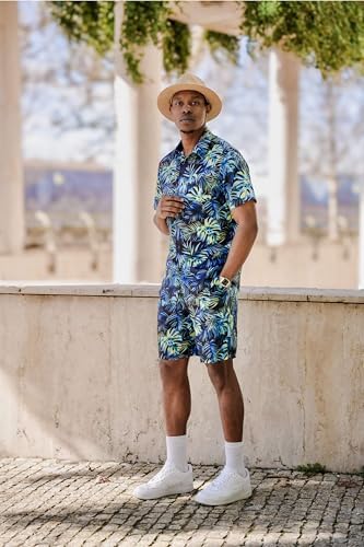 COOFANDY Men's Hawaiian 2 Piece Outfits Floral Button Down Shirt and Shorts Vacation Outfits Summer Beach Matching Set - Image 2