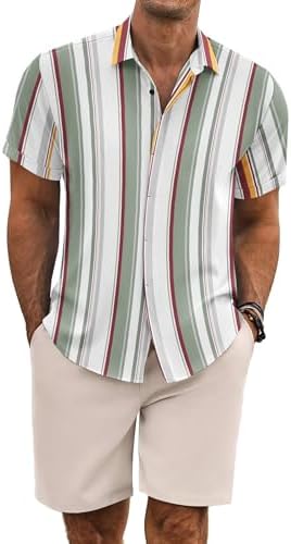 COOFANDY Men's Summer Beach Outfits 2 Piece Short Sleeve Shirts and Shorts Vacation Texture Linen Sets for Men by COOFANDY