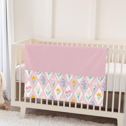 Wildflower Floral Patchwork Baby Blanket for Girl Boy Spring Flowers Grid Soft Mink Dotted Backing Double Layer Swaddle Blanket Garden Summer Florals Bed Throws for Newborn Toddler Crib 30x40 Pink - Image 5