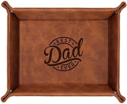 Leather Valet Tray for Best Dad – Personalized Engraved Catch All Tray with Custom Name or Initials – Unique Leather Organizer Gift for Father’s Day, Birthday, or Christmas from Daughter, Son, or Wife by CustomEmpire