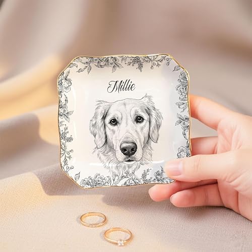 LOVELYPOD Custom Pet Portrait Jewelry Tray, Toile De Jouy Ceramic Dish, Custom Dog Cat Picture Gifts, Personalized Pet Photo Gifts, Dog Cat Memorial Gift, Sympathy Gift Pets Owner - Image 4