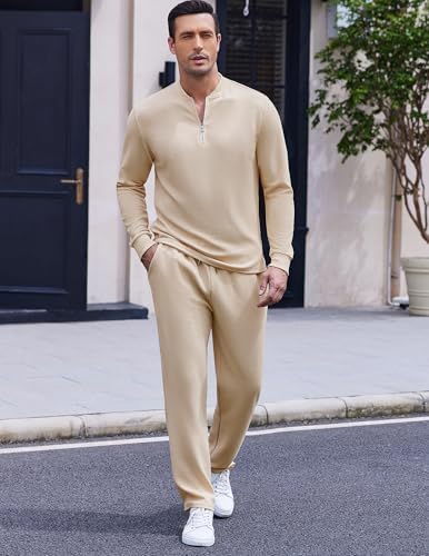COOFANDY Men's 2 Piece Tracksuit Set Polo Athletic Sweatsuit Quarter Zip Jogging Long Sleeve Casual Sports Outfits - Image 2