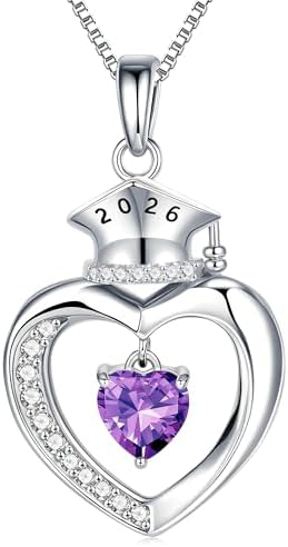 Eaciy Graduation Gifts for Women 2026, S925 Sterling Silver Heart Birthstone Graduation Cap Necklaces Class of 2026 High School College Graduations Gift for Girlfriend Her by EACIYJEWELRY