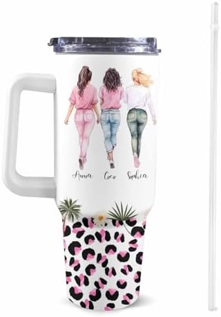 Personalized Best Friend Tumbler with Handle and Straw for Women, Custom Bestie Coffee Tumbler with Name 40oz, Friendship Gifts for Women Friends, Friend Gifts, Bestie Gifts for Birthday Christmas - Image 2