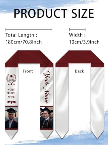 Dicodes Custom Graduation Stole Class of 2026 Personalized Graduation Sash Graduation Gift and Keepsake with Photo Text - Image 3